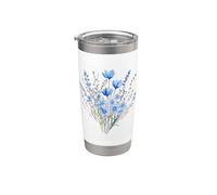 Illustration Bouquet Fleurs Bleues Gobelet isotherme en acier inoxydable double paroi