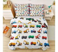 Illustration Cartoon Housse de Couette 240 x 260 cm, Engins Chantier Pelleteuse Camion Parure de lit Adulte en Microfibre avec Fermeture Éclair et Taies d'oreiller, Multicolore