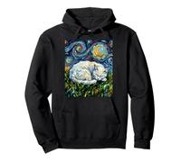 Illustration Chat Blanc Nuit étoilée endormi félin et Lune Sweat à Capuche