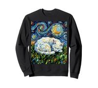 Illustration Chat Blanc Nuit étoilée endormi félin et Lune Sweatshirt
