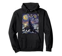 Illustration Chat Noir Nuit étoilée à la Plage félin sorcière Sweat à Capuche