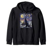 Illustration Chat Noir Nuit étoilée à la Plage félin sorcière Sweat à Capuche