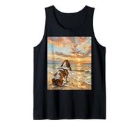 Illustration Chien Basset Hound Ocean Sunset Beach Débardeur