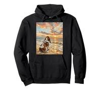 Illustration Chien Basset Hound Ocean Sunset Beach Sweat à Capuche