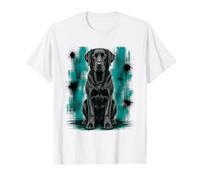 Illustration Chien Labrador Retriever Bleu Sarcelle Grunge Vieilli T-Shirt Graphique avec Valeur