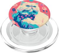 Illustration colorée de risographe Floral de Chat Persan PopSockets PopGrip pour MagSafe