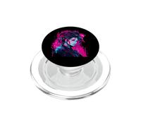 Illustration Cyberpunk Femme Japonaise Bleu Magenta PopSockets PopGrip pour MagSafe