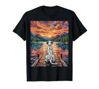 Illustration Dalmatien sur Un Quai au Coucher du Soleil sur Le lac de Montagne T-Shirt