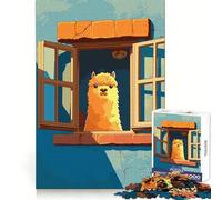 Illustration d'alpaga à la fenêtre Puzzle de 1000 pièces pour Adolescents Idée Cadeau Parfaite pour Les fêtes (50x75cm)