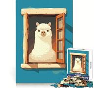 Illustration d'alpaga à la fenêtre Puzzle de 1000 pièces pour Adultes Jeu de logique Loisirs agréables Bords Nets (38x26cm)
