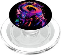 Illustration d'art Japonaise Sakura Dragon Geisha PopSockets PopGrip pour MagSafe