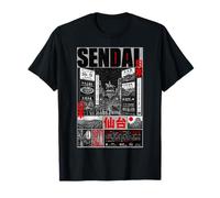 Illustration d'art Manga du Paysage Urbain Japonais de Sendai T-Shirt