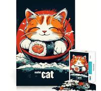 Illustration de Chat Sushi Puzzle de 1000 pièces pour Adolescents Décoration Murale Design Lumineux et Relaxant Assemblage Facile 38x52cm
