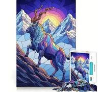 Illustration de chèvre de Montagne en vitrail, Puzzle de 1000 pièces pour Adolescents, Jeu de logique et de Coordination, découpe précise, Surprise de Noël 50x75cm