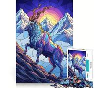 Illustration de chèvre de Montagne en vitrail, Puzzle de 1000 pièces pour Adolescents, Jeu de réflexion et de Loisirs, Design Amusant, Assemblage, Cadeau élégant 38x26cm