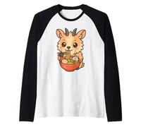 Illustration de chèvre Mignonne Mangeant des Ramen Kawaii Manche Raglan