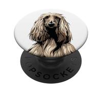 Illustration de Chien Afghan en Argent PopSockets PopGrip Adhésif
