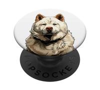 Illustration de Chien Akita Blanc PopSockets PopGrip Adhésif