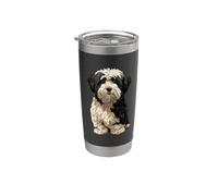 Illustration de chien Lhassa Apso noir et blanc Gobelet isotherme en acier inoxydable double paroi