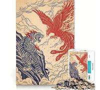 Illustration de Confrontation Entre Un Tigre et Un phénix Puzzle de 1000 pièces pour Adolescents Stimule la mémoire Amusant et Relaxant Bords précis Cadeau attentionné 38x26cm