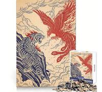 Illustration de Confrontation Entre Un Tigre et Un phénix Puzzle de 1000 pièces pour Adolescents Stimule la mémoire Amusant et Relaxant Bords précis Cadeau attentionné 38x26cm