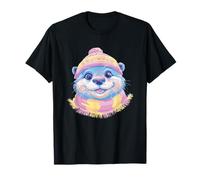 Illustration de créature côtière colorée Portrait d'hiver Loutre Mignonne T-Shirt