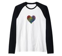 Illustration de cœur de Fleurs Sauvages colorées Motif Nature Florale Manche Raglan