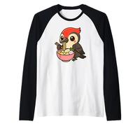 Illustration de Dessin animé Ramen Mangeant Un Oiseau Mignon Manche Raglan