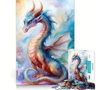 Illustration de Dragon à l'aquarelle Puzzle de 1000 pièces Jeu créatif et Stimulant Emboîtement Parfait Aucune pièce détachée Activité de Partage et de complicité à Partager en Famille (38x26cm)