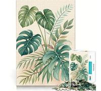 Illustration de Feuilles Tropicales à l'aquarelle Puzzle de 1000 pièces pour Adultes Jeu de réflexion Découpe Nette,alignement Parfait Activité Amusante en Famille Le Soir (50x75cm)