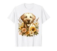 Illustration de Fleurs Sauvages d'été avec Labrador Jaune T-Shirt Graphique avec Valeur, Homme, Blanc, M