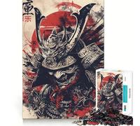 Illustration de Guerrier samouraï avec Soleil Rouge Puzzle de 1000 pièces pour Adolescents Jeu de réflexion Relaxant et Amusant (38x52cm)