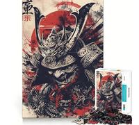 Illustration de Guerrier samouraï avec Soleil Rouge Puzzle de 1000 pièces pour Adolescents Wise Think Toy Gentle Leisure Tight Cut Liste de souhaits du Père Noël (38x26cm)