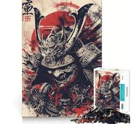 Illustration de Guerrier samouraï avec Soleil Rouge Puzzle de 1000 pièces pour Adultes Jeu de réflexion Joie familiale Découpe de précision Joli Cadeau (50x75cm)