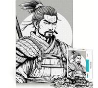 Illustration de Guerrier samouraï en Noir et Blanc Puzzle de 1000 pièces pour Adultes Jeu Intelligent et Amusant Passe-Temps à la Maison Bords Lisses Objet de Collection (38x26cm)