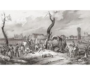 Illustration de la mort du général français Desaix à la bataille de Marengo 14 juin 1800 Italie. Louis Charles Antoine Desaix 1768 - 1800 après une œuvre du XIXe siècle de Victor Adam ; impression