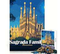 Illustration de la Sagrada Familia Barcelone de Nuit Puzzle de 1000 pièces pour Adolescents Démarche logique et ludique Assemblage sans Couture Cadeau saisonnier (50x75cm)