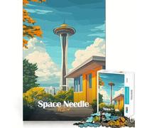 Illustration de la Space Needle Puzzle de 1000 pièces pour Adolescents Amélioration de la mémoire Détente et Loisirs Découpe Nette Décoration Artistique (38x26cm)