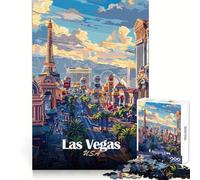 Illustration de la Ville de Las Vegas Puzzle de 1000 pièces pour Adolescents Stimule la mémoire,détente et Divertissement (38x26cm)