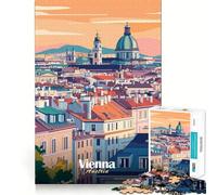 Illustration de la Ville de Vienne Puzzle de 1000 pièces pour Adolescents Jeu de mémoire Amusant Emboîtement précis sans espaces Activité Amusante en Famille Le Soir (38x26cm)