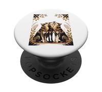Illustration de Loups Jumeaux avec éléments naturels PopSockets PopGrip Adhésif
