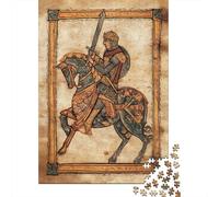 Illustration de Manuscrit médiéval |Cavalier à Cheval| Puzzles Amusants en Famille 38x26cm/1000pcs Adultes