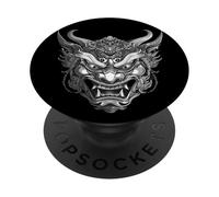 Illustration de Masque de démon Oni féroce | Art de la mythologie Japonaise PopSockets PopGrip Adhésif