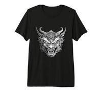 Illustration de Masque de démon Oni féroce | Art de la mythologie Japonaise T-Shirt Haut de Gamme