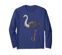 Illustration de Motif Animal Autruche Manche Longue, Unisexe pour Adultes, Bleu Marine, XXL
