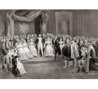 Illustration de Napoléon et sa cour Napoléon Bonaparte 1769 -1821 Empereur des Français. D'une gravure de Louis Stanislas Marin-Lavigne après la peinture de Victor Adam ; Oeuvre d'art Poster