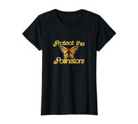 Illustration de Papillon monarque Protéger Les pollinisateurs T-Shirt Graphique avec Valeur, Femme, Noir, XS