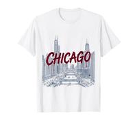 Illustration de Paysage Urbain de Chicago avec Texte Peint en Gras T-Shirt