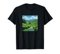 Illustration de paysage vintage collines avec plantations de thé T-Shirt
