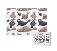 Illustration de phoques Lion de mer,Puzzle Familial en Bois de 1 000 pièces pour Adultes et Adolescents, décoration d'intérieur
